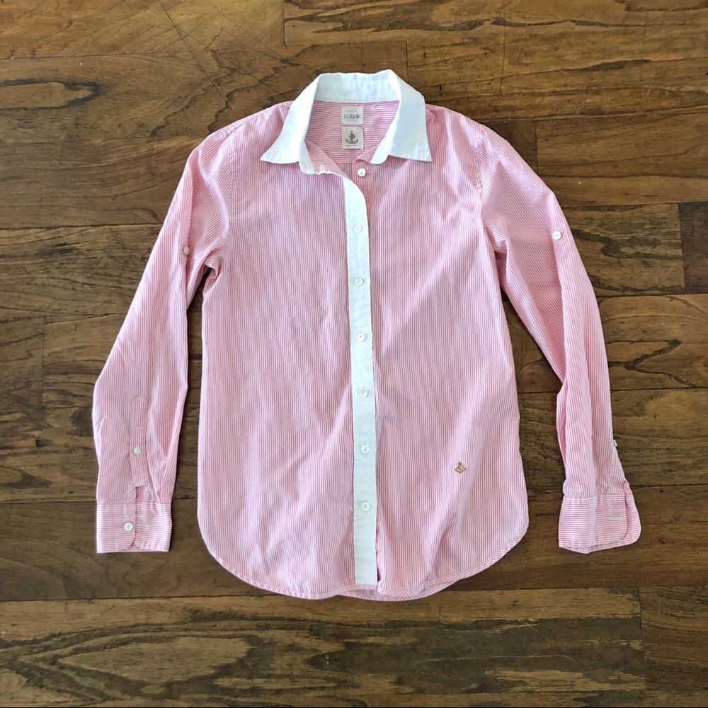 J. Crew Pink/White Pinstripe Button-Down Shirt